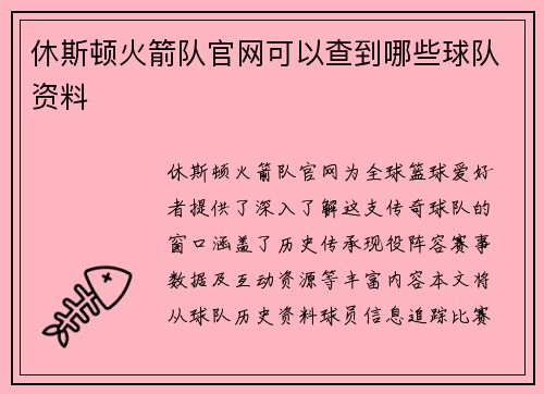 休斯顿火箭队官网可以查到哪些球队资料